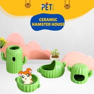 4pcs Set Cactus Ceramic Nest , Bottle Holder, Bathtub, Feeding Bowl  / Small Pet Hideout Home Hamste