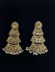 EVINCO JEWELRY BROWN STONE GOLD PLATED DANGLER EARRING