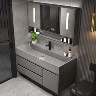 ST-🚢Light Luxury Bathroom Cabinet Combination Washstand Mirror Cabinet Set Modern Minimalist Bathroom Rock Whole Washbin