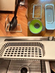 廚房收納架、瀝水籃、伸縮筲箕 3件$50