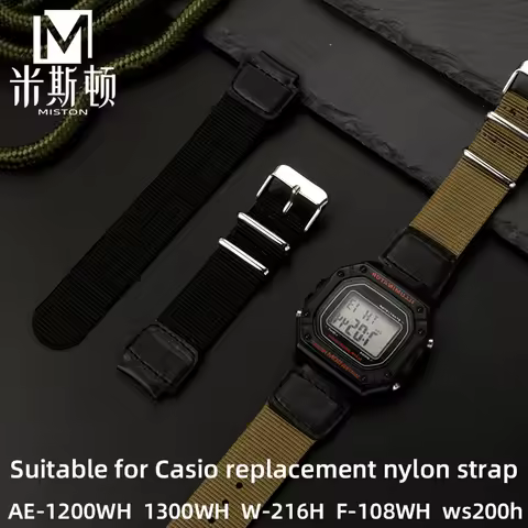 18mm Nylon Watch Strap for Casio W800H Men Canvas Sport Black Green Bracelet SGW400 F91W F84 F105/10