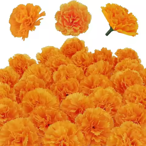 Large Marigold Flower Heads Artificial Silk Marigold Fake Flower Diwali Day Of The Dead Decorations 