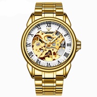 jam tangan pria mechanical automatic fngeen 8866 luxury business water - gold silver