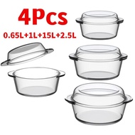 ชามไมโครเวฟแก้ว 2-อิน-1 รุ่น GlassCasserole พร้อมฝาปิดและหูจับ (0.65L/1L/1.5L/2.5L) ทนต่ออุณหภูมิระห