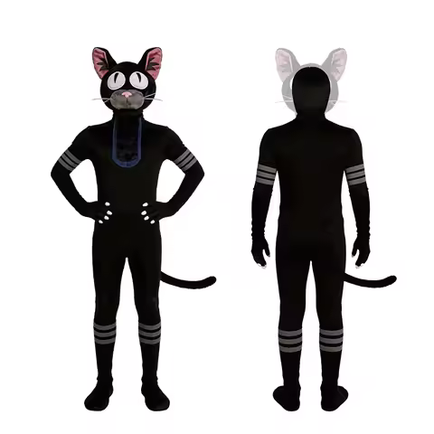 Game 99 Nights In The Forest The Cat Cosplay Bodysuit and Mask Black Cat Costume Anime Halloween Car