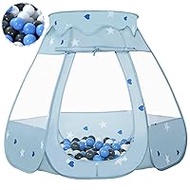 Baby Ball Pit for Toddler with 50 Balls, Kids Pop Up Play Tent for Girls, Princess Toys Gifts for Children Indoor &amp; Outdoor Playhouse (Greyish-Blue: Gray/White/Babyblue, 109x90cm/50 Balls)