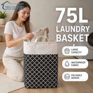 75L Folding Laundry Basket Waterproof Canvas Storage Bin With Handle For Clothes Toys