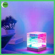 DOULI ยูเอสบี ไฟกลางคืนแสง แอลอีดี อะคริลิค โคมไฟโต๊ะ ไฟในร่ม 3D โคมไฟลูกบาศก์อะคริลิก ห้องนอนและห้องนอน