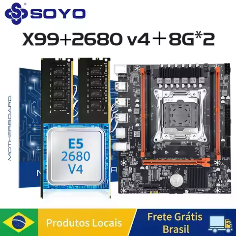 SOYO X99 Motherboard Set with Xeon E5 2680 V4 LGA2011-3 2680 v4 CPU 16GB [8G*2] DDR4 RAM Desktop Gam