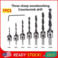 7Pcs Woodworking Drill Bit Cone Drill Mata Drill Tebuk Kayu Alat Kerja Kayu Lubang Bor Kayu