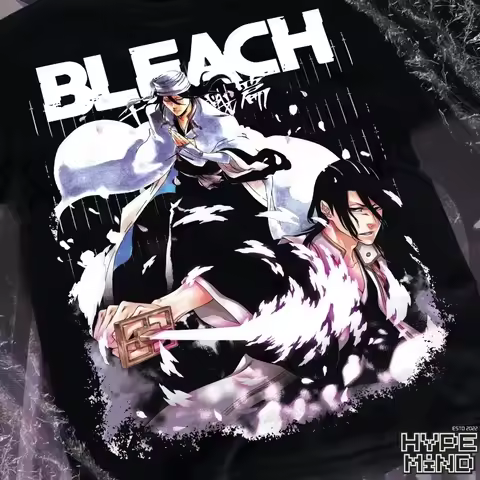 BLEACH Single Sided T-shirt Byakuya & Hitsugaya Dual Character Sakura Anime Print Oversized Cotton T