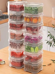 14入組可堆疊冰箱收納盒帶蓋、冰箱收納盒和儲物透明塑膠食品儲藏室整理和儲物箱水果蔬菜儲物容器