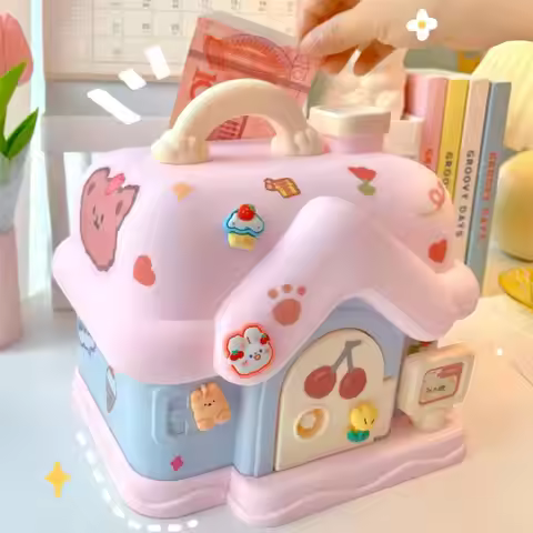 Piggy Bank Portable Cartoon Big House Savings Toys Cartoon Bank Piggy Bank Feel Delicate Save Money 