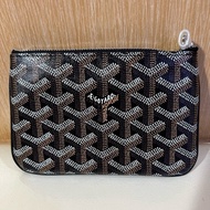 GOYARD 經典滿版LOGO手工帆布拉鍊零錢包 經典黑/棕配色  一字零錢包