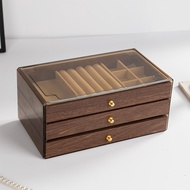 [High Quality] Retro Walnut Wood Grain Jewelry Box Earrings Bracelet Desktop Storage Box Light Luxur
