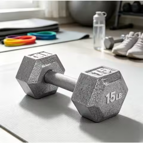 Barbell 15lb Cast Iron Hex Dumbbell, Single