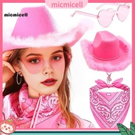 MIC_ Glitter Cowboy Hat Women Accessory 3pcs Pink Cowgirl Hat Set with Bandana Glasses Western Style