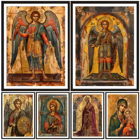 Holy Byzantine Icon Art Print,Sacred Imagery,Traditional Christian Decor,Our Lady and the Archangel