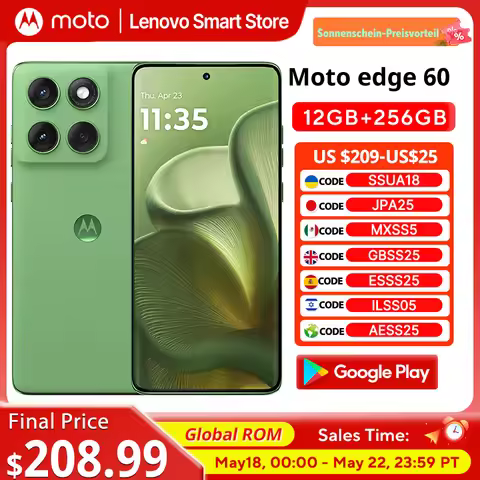 Original Motorola MOTO edge 60 Smartphone 5G Global ROM 6.7‘’ 1.5K 120Hz pOLED Display IP68 MediaTek