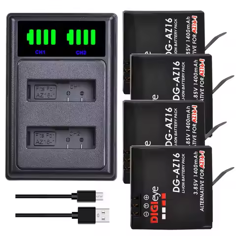 4pcs Xiaomi AZ16-1 Replacement Battery + LED Dual Charger with Type C for Xiaomi Yi 4K, Yi 4K+, Yi L