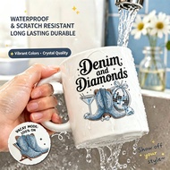 Denim Pearls Crystal Cold Transfer Stickers, Denim Heart Bear Rose Butterfly UV Decals, DIY Craft De