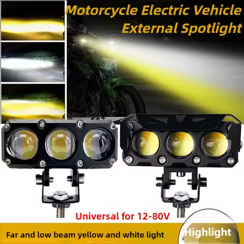 3 Lens Super bright light motorcycle Headlights led Lens spotlight Moto Fog lamp motorcycle High low