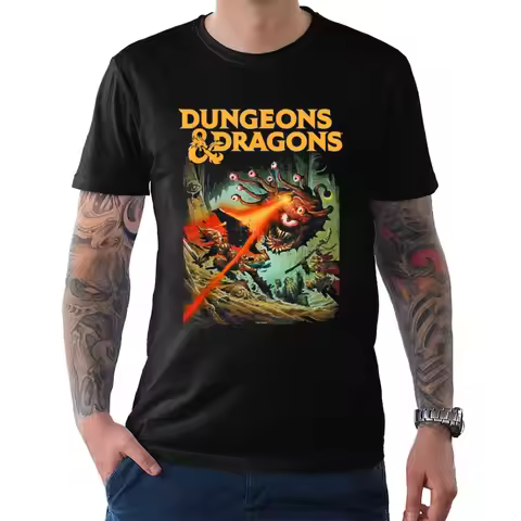 Dungeons & Dragons Strike The Beholder T-Shirt Classic RPG Game Printed Shirt Men Crewneck Cotton Sh