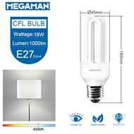 MEGAMAN CFL 3U E27 Light Bulb 18W Bright Energy Saving Bulb LED Bulb Mentol LED Lighting Lampu Silin