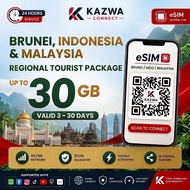 eSIM Brunei Darussalam, Indonesia ,Malaysia Data 3-30 Days Travel (3/5/10/20GB)