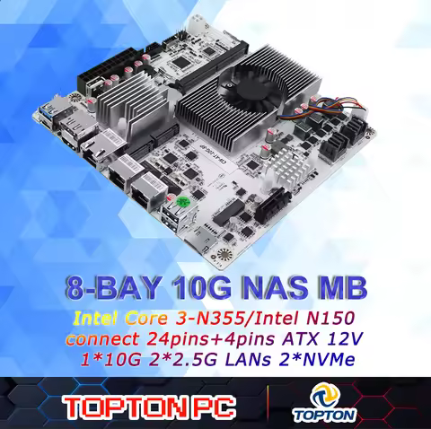 10GbE N150 I3-N305 8-Bay NAS Motherboard 8*SATA&2* M.2, 2x2.5GbE i226-V LAN, DDR5 DIY Mini ITX Mothe