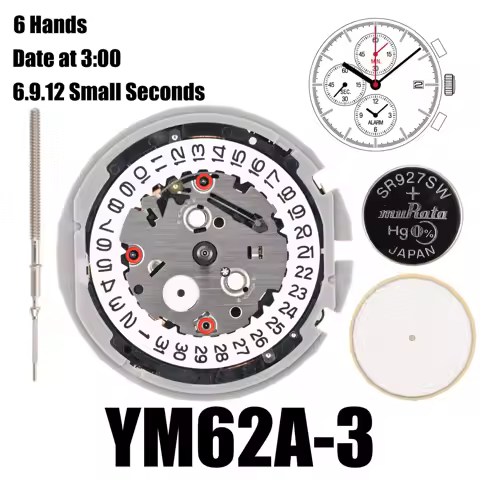 Genuine YM62 Movement epson YM62A Movement Small Hands At 6.9.12 Analog Quartz 12''' Center Second C