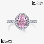 iLove Jewellery S925 Silver Ring 18K White Gold Plated 1.9ct Pink Oval Cut Zirconia Diamond ILR041