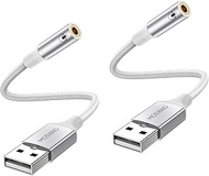 MOSWAG USB to 3.5mm Jack Audio Adapter,USB to Aux Cable with TRRS 4-Pole Mic-Supported USB to Headph