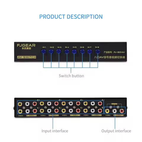 AV Switch Box 2/4/8 in 1 out AV Audio Video Signal Composite for HDTV LCD DVD 3 RCA Switcher 8 to 1 