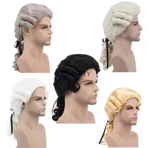 Lawyer Judge Baroque Cosplay Curly Wig Grey White Black Men Costume Wigs Deluxe Historical Long Synt