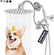 PDPBath All Metal 10'' Rainfall Shower Head with 12'' Upgrade Adjustable Extension Arm, Shower Head with Handheld High Pressure, 70" Extra Long Shower Hose, 3-Way Diverter, Chrome