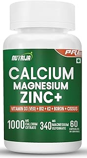 NutriJa Calcium Magnesium Zinc with Vitamin D3, Boron, K2 & B12 | 60 capsules | Complete Bone, Healt