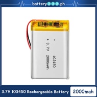3.7V 2000mAh 103450 Lipo Polymer Lithium Rechargeable Battery Navigator DVR GPS  Camera  JST 2pin PS