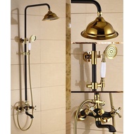 Black Gold Brass Bathroom Faucet Rain Shower Head Mixer System Set With Handshower Tub Spout Urs900