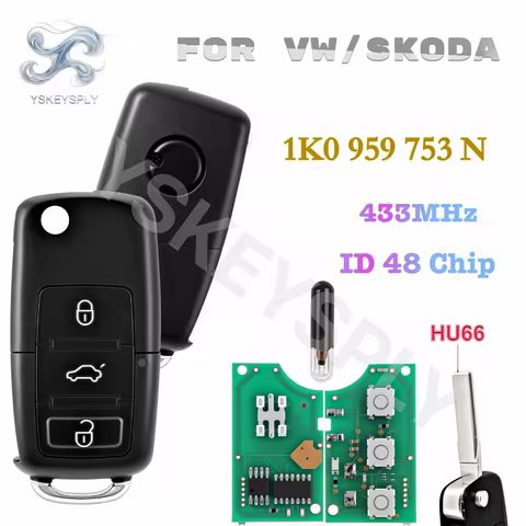 For VW Caddy Golf Jetta Tiguan Polo Passat B5 B6 For Skoda Remote Key Fob HU66 ID48 Chip 1K0 959 753