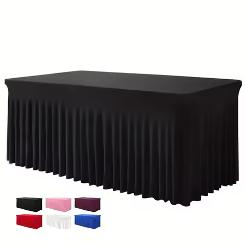 6ft, Rectangle Table Skirts, Polyester Fitted Table Covers, Black Table Cloth For 6 Ft Table With Sk