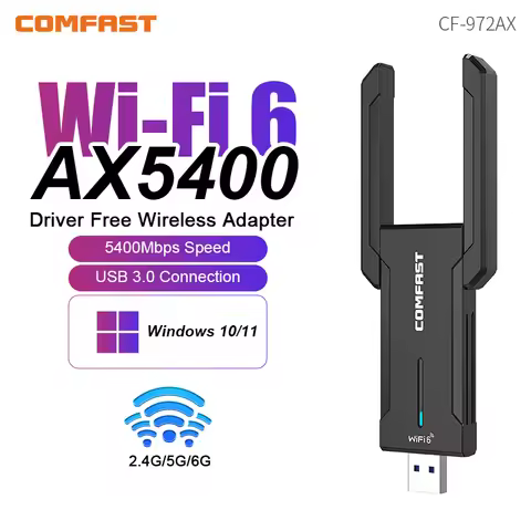 Comfast AX5400 WiFi 6 Adapter 2.4G 5G 6G Tri-band 5374Mbps Wireless Dongle 802.11ax USB3.0 Gaming Ne