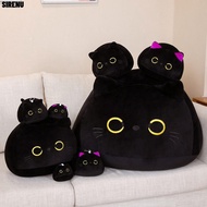 SIRENU Black Cat Plush Doll, 4 Size Round Ball Cuddly Pillow Cushion, Ins Cuddly Small Pendant Gift