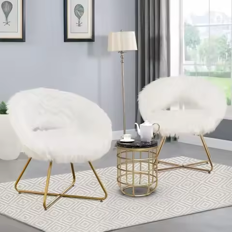 # l Swivel Faux Fur Accent Chair Set of 2 Living Room Chairs Vanity Chair, Modern Upholstered Comfy 
