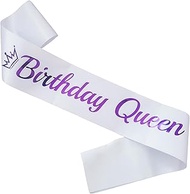 LXYXUUN Birthday Queen Sash White, Purple Foil Birthday Sash for Women Funny Birthday Party Decorati