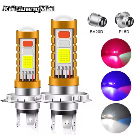 1PCS 3 Colors Motorcycle LED Headlight Bulb P15D H4 H6 BA20D Hi/Lo Beam Flashing Motorbike Scooter 1