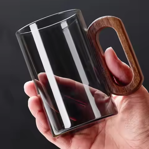 YWDL Glass wood single-layer cup high borosilicate Pyrex tea cup large capacity drinking water coffe