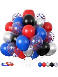 60 Piezas De Globos Rojos Azules Y 30.48cm Globos De Helio De Látex Plateado Metálico, Globos De Confeti Multicolores Rojos Y Azules Para Decoración De Fiesta De Graduación De Cumpleaños De Niños Superhéroe De Araña