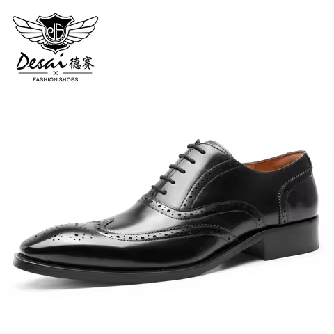 Desai Block Men's Shoes With Elevated Height Inside Business Dress Leather Shoes Men's Pointed Carve