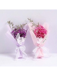 1入組含滇紫草和粉色包裝紙的人造花束；適用於紀念品、生日或週年慶禮物、母親節、情人節、教師節禮品、居家桌面裝飾、送給媽媽的禮物